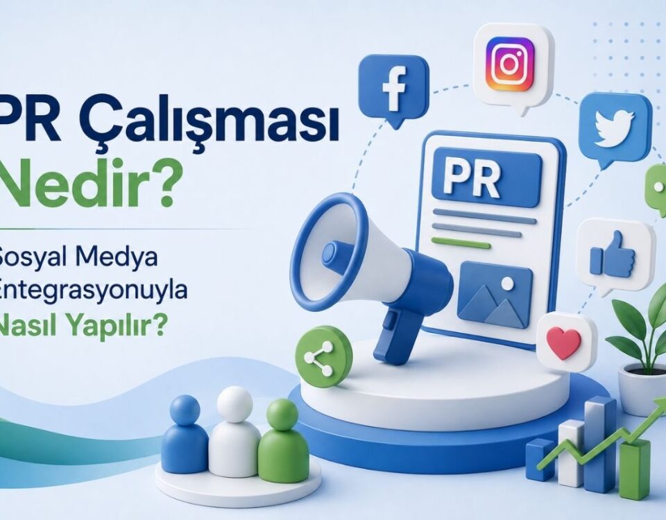 PR çalışması nedir ve sosyal medya entegrasyonu nasıl yapılır stratejilerini anlatan rehber görseli.